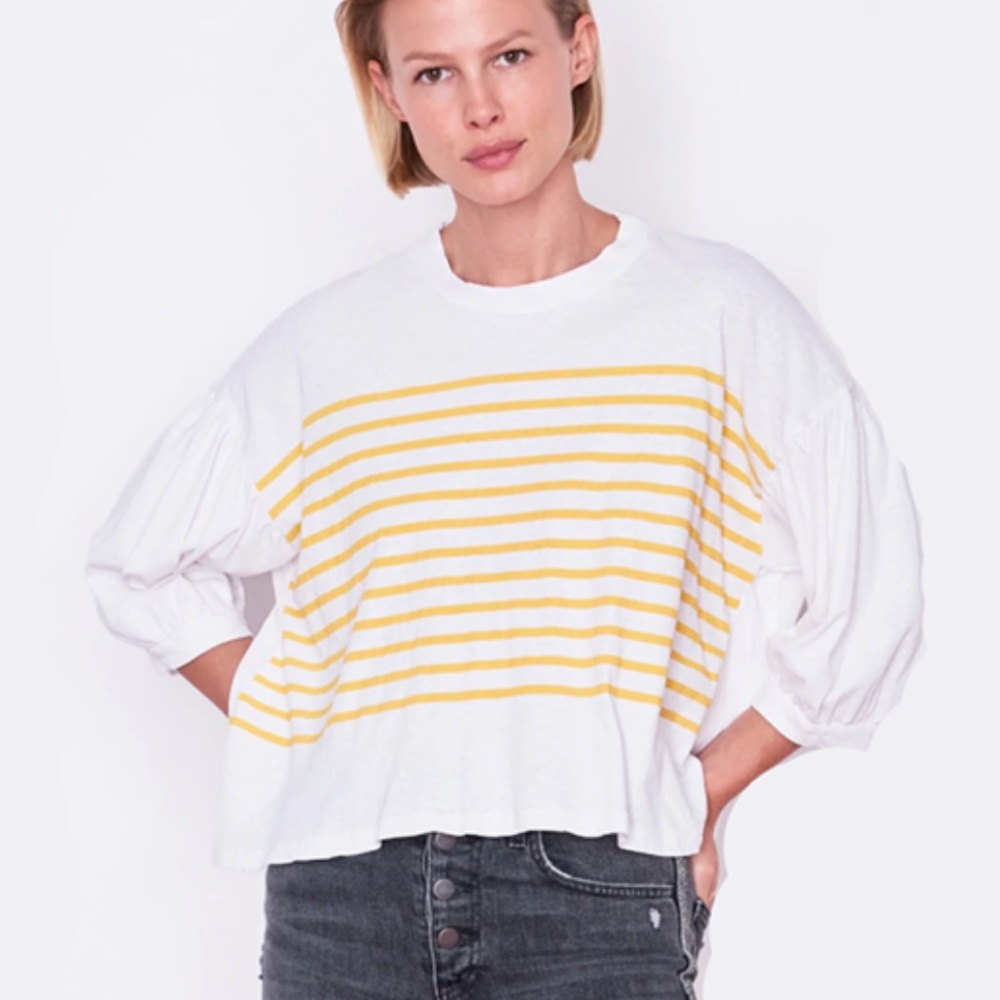 Sundry yellow and white stripped 3/4 sleeve top